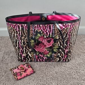 Betsey Johnson Pink and Black Leopard Shoulder Bag